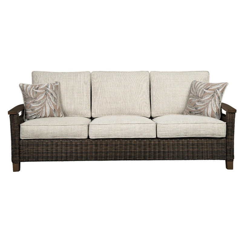 Highland Dunes Estill 84.38'' Wide Outdoor Wicker Patio Sofa with Cushions & Reviews Wayfair